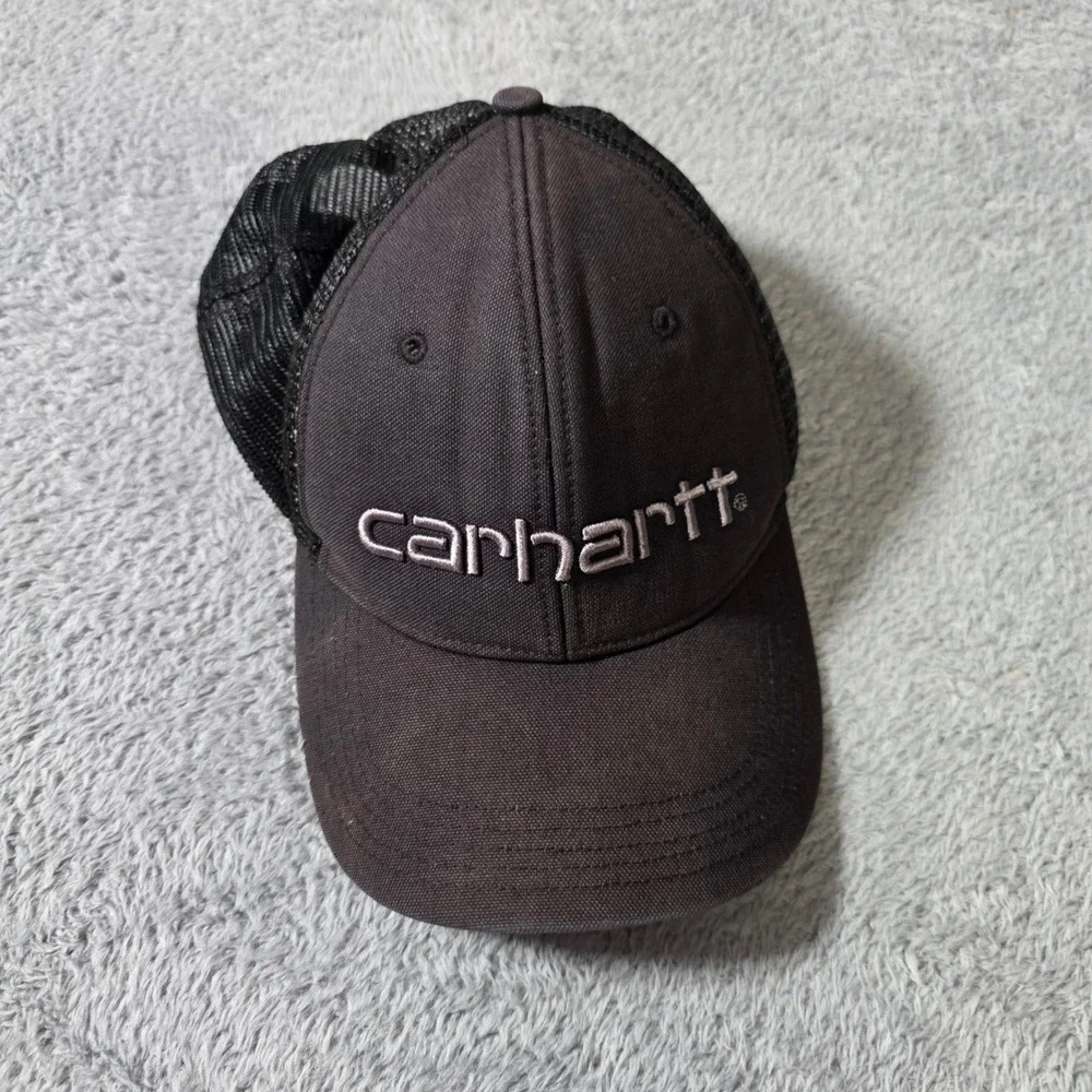 Carhartt Trucker Hat Black Embroidered Logo Mesh Snapback 100141 Sun Fade